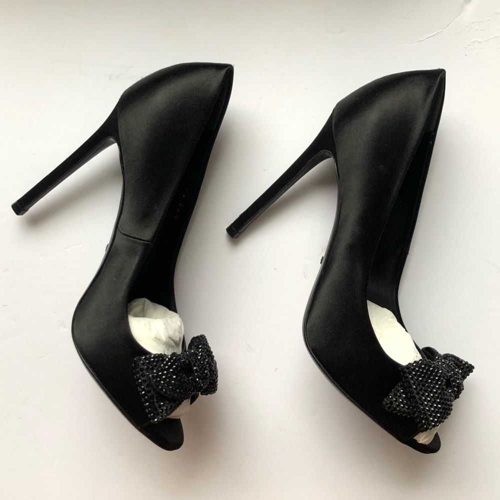 Gucci Black Crystal Bow Heels - Brand New with Box